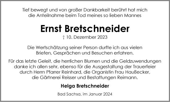 Traueranzeige von Ernst Bretschneider von Harz Kurier