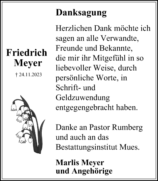 Traueranzeige von Friedrich Meyer von Harz Kurier