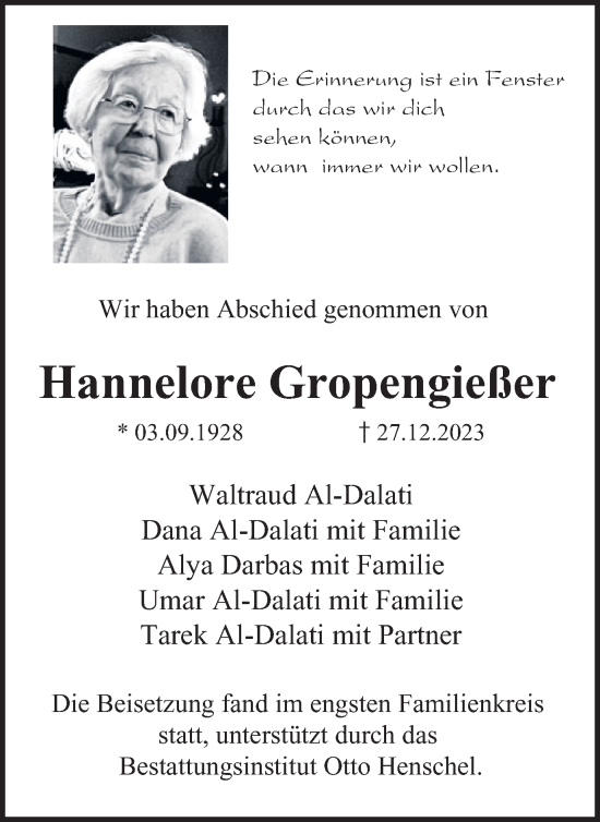 Traueranzeige von Hannelore Gropengießer von Harz Kurier