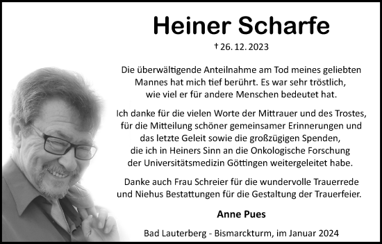 Traueranzeige von Heiner Scharfe von Harz Kurier