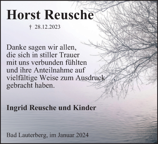 Traueranzeige von Horst Reusche von Harz Kurier