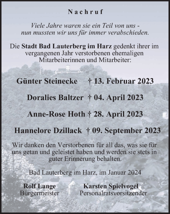 Traueranzeige von Im Gedenken  2023 von Harz Kurier