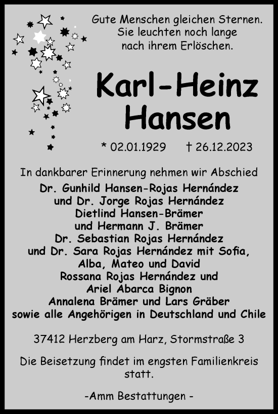 Traueranzeige von Karl-Heinz Hansen von Harz Kurier