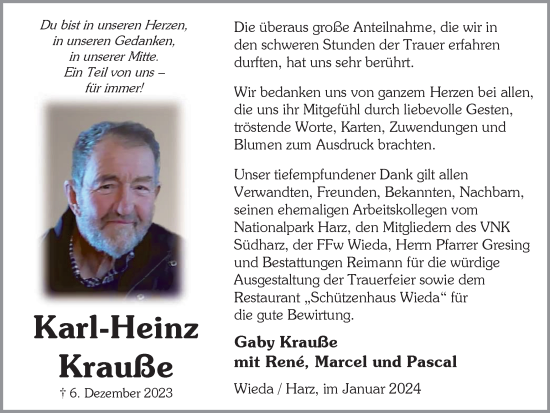 Traueranzeige von Karl-Heinz Krauße von Harz Kurier