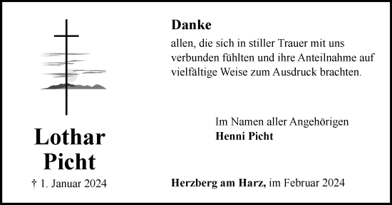 Traueranzeige von Lothar Picht von Harz Kurier