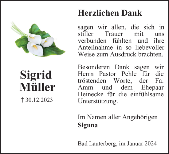 Traueranzeige von Sigrid Müller von Harz Kurier