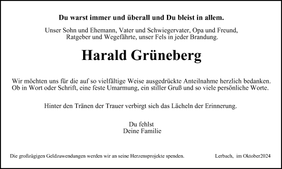 Traueranzeige von Harald Grüneberg von Harz Kurier