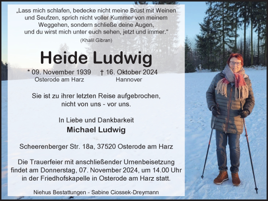 Traueranzeige von Heide Ludwig von Harz Kurier