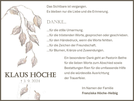 Traueranzeige von Klaus Höche von Harz Kurier