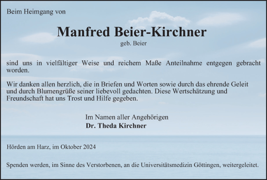 Traueranzeige von Manfred Beier-Kirchner von Harz Kurier