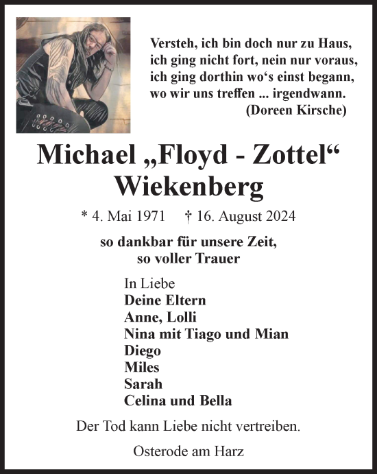 Traueranzeige von Michael Wiekenberg von Harz Kurier