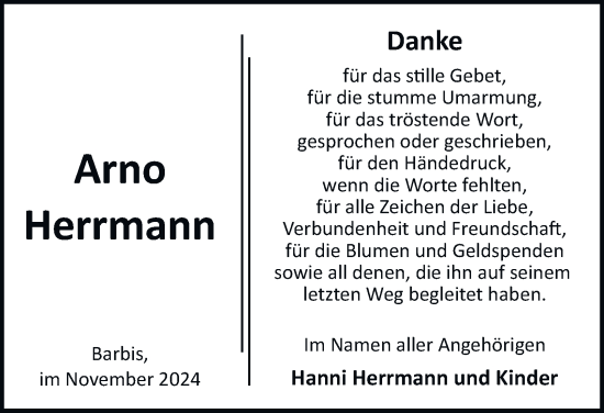 Traueranzeige von Arno Herrmann von Harz Kurier