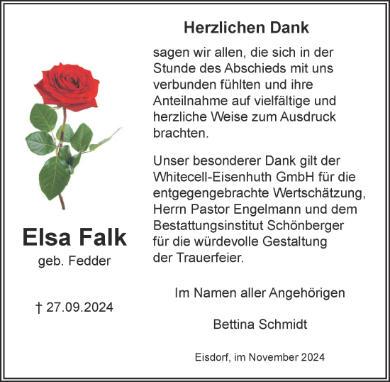 Traueranzeige von Elsa Falk von Harz Kurier