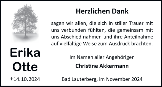 Traueranzeige von Erika Otte von Harz Kurier