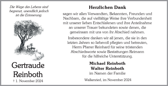 Traueranzeige von Gertraude Reinboth von Harz Kurier