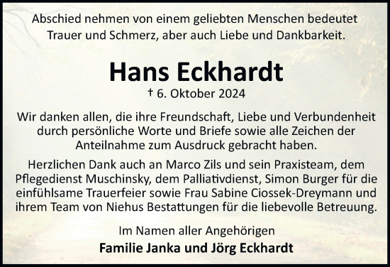 Traueranzeige von Hans Eckhardt von Harz Kurier