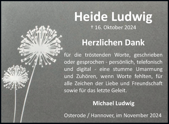 Traueranzeige von Heide Ludwig von Harz Kurier