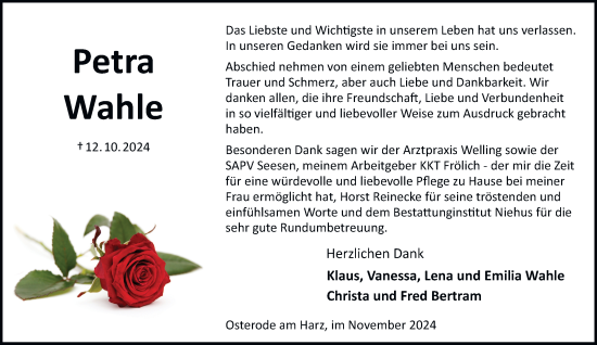 Traueranzeige von Petra Wahle von Harz Kurier