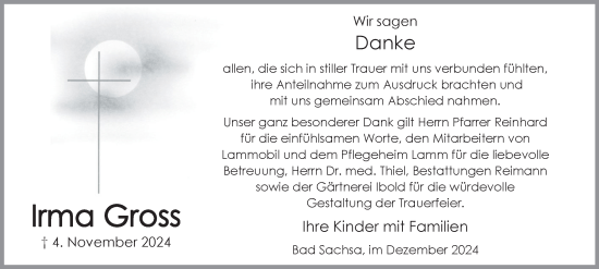 Traueranzeige von Irma Gross von Harz Kurier