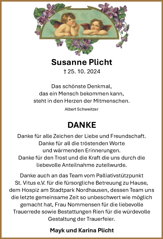 Traueranzeige von Susanne Plicht von Harz Kurier