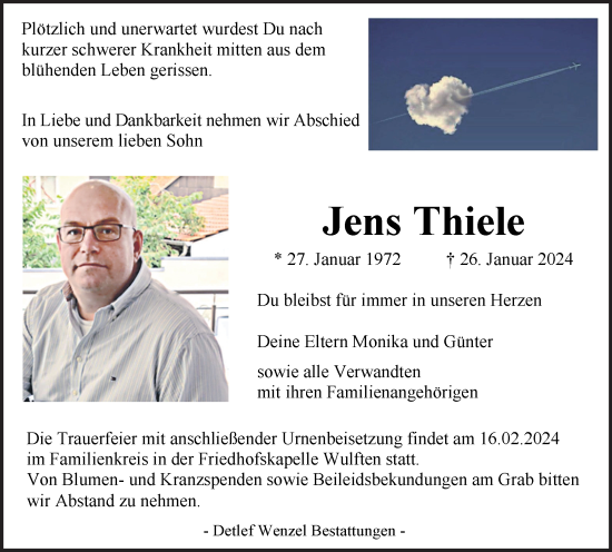 Traueranzeige von Jens Thiele von Harzkurier