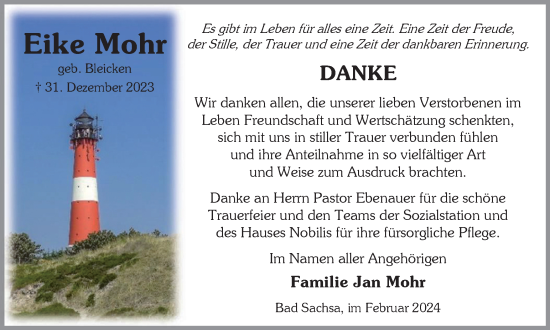 Traueranzeige von Eike Mohr von Harz Kurier