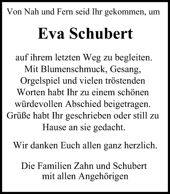 Traueranzeige von Eva Schubert von Harz Kurier
