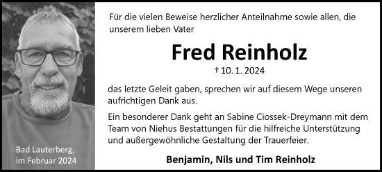 Traueranzeige von Fred Reinholz von Harz Kurier
