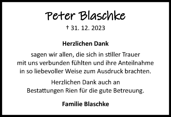 Traueranzeige von Peter Blaschke von Harz Kurier