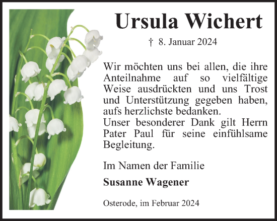 Traueranzeige von Ursula Wichert von Harz Kurier