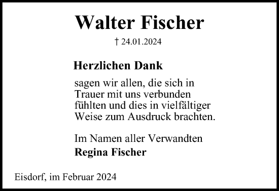 Traueranzeige von Walter Fischer von Harz Kurier