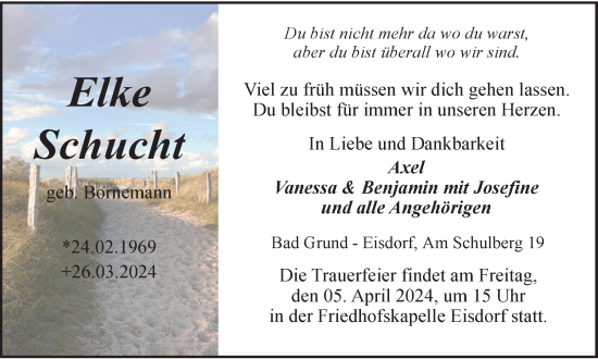 Traueranzeige von Elke Schucht von Harz Kurier