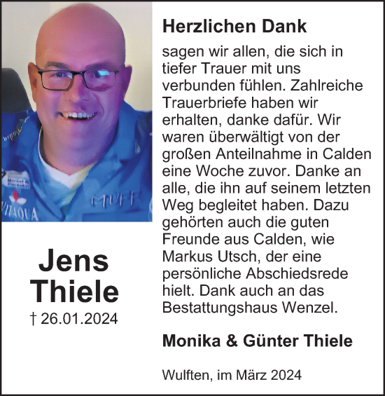 Traueranzeige von Jens Thiele von Harz Kurier