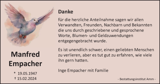Traueranzeige von Manfred Empacher von Harz Kurier