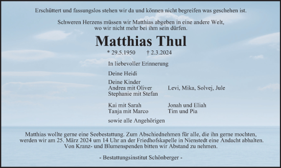 Traueranzeige von Matthias Thul von Harz Kurier