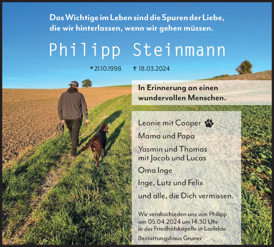 Traueranzeige von Philipp Steinmann von Harz Kurier