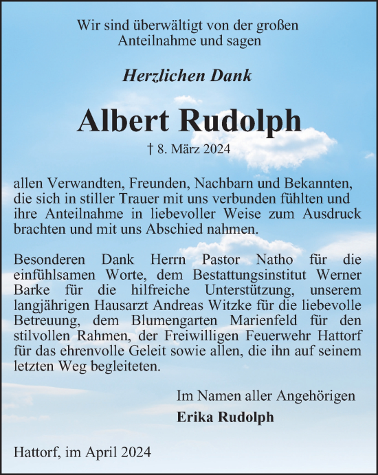 Traueranzeige von Albert Rudolph von Harz Kurier