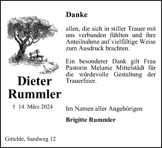 Traueranzeige von Dieter Rummler von Harz Kurier