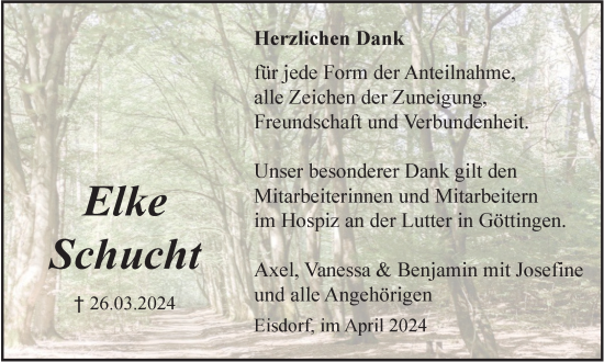 Traueranzeige von Elke Schucht von Harz Kurier
