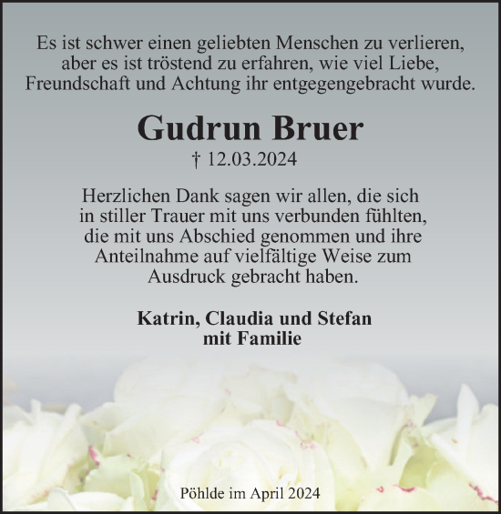 Traueranzeige von Gudrun Bruer von Harz Kurier
