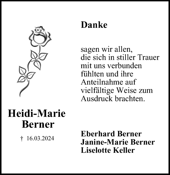 Traueranzeige von Heidi-Marie Berner von Harz Kurier