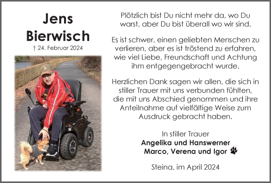 Traueranzeige von Jens Bierwisch von Harz Kurier