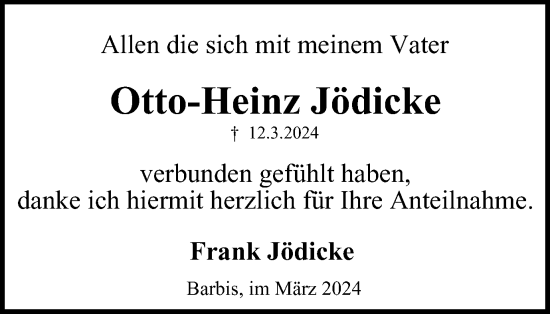 Traueranzeige von Otto-Heinz Jödicke von Harz Kurier