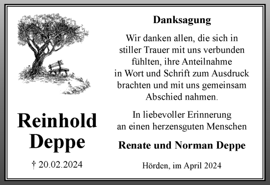 Traueranzeige von Reinhold Deppe von Harz Kurier