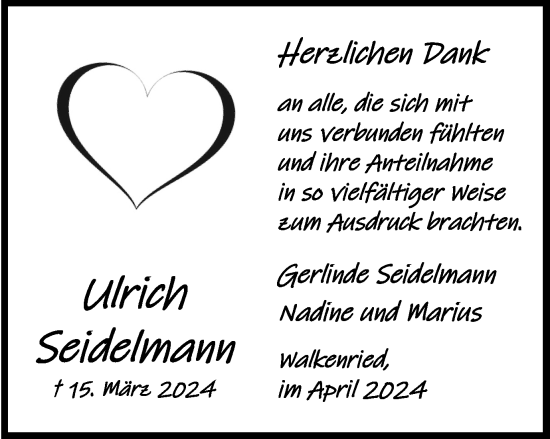 Traueranzeige von Ullrich Seidelmann von Harz Kurier