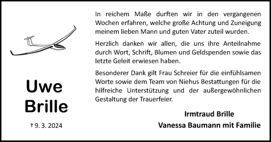 Traueranzeige von Uwe Brille von Harz Kurier