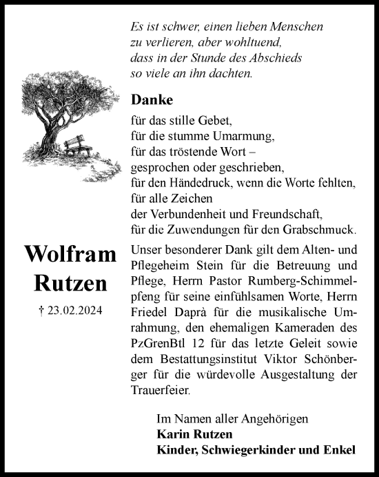 Traueranzeige von Wolfram Rutzen von Harz Kurier