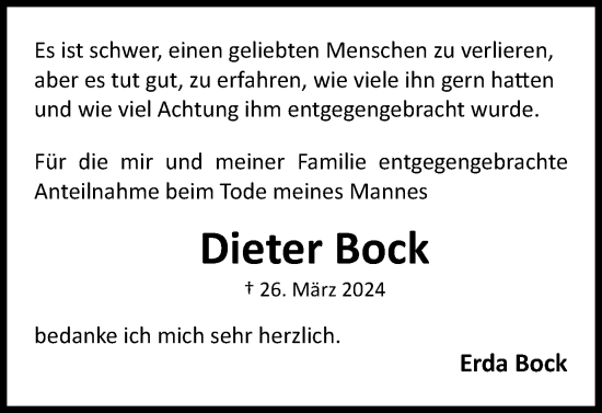 Traueranzeige von Dieter Bock von Harz Kurier