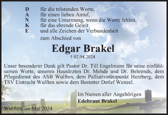 Traueranzeige von Edgar Brakel von Harz Kurier