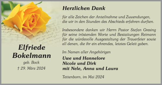 Traueranzeige von Elfriede Bokelmann von Harz Kurier